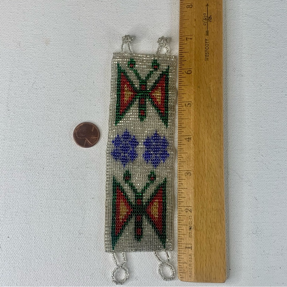 Glass Seed Bead Butterfly Cuff Bracelet Handmade Huichol Native American Style - Picture 15 of 16